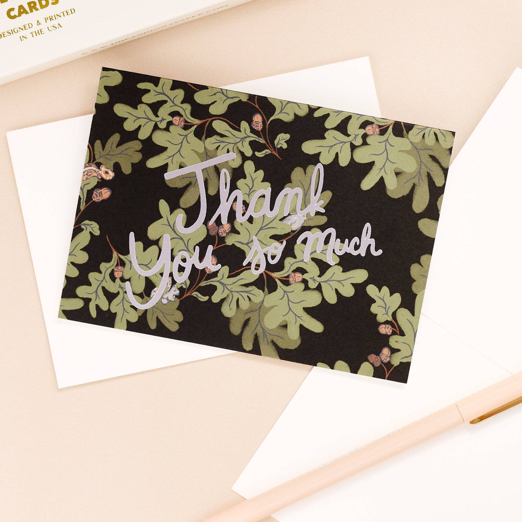 Oak Leaves Foil Thank You Note