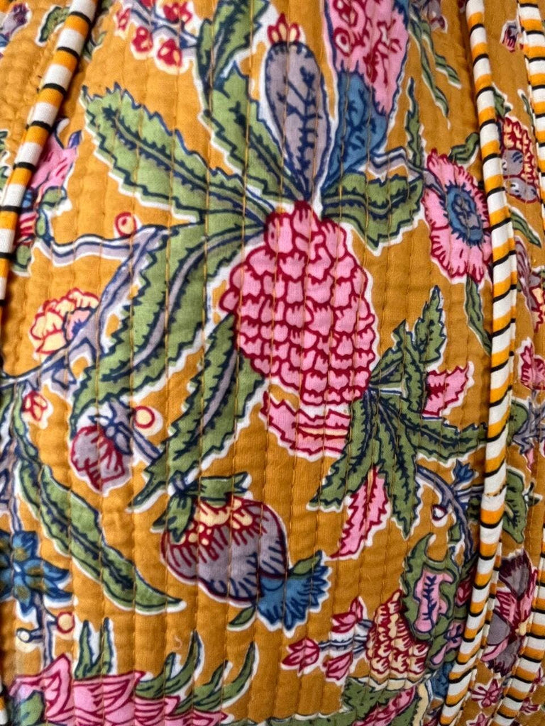 Handmade Cotton Quilted Market Bag - Gold Floral