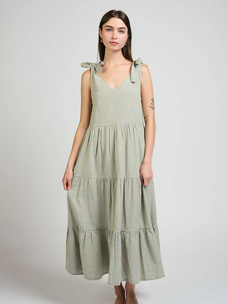 Lorelei Tiered Dress - Olive Stripe