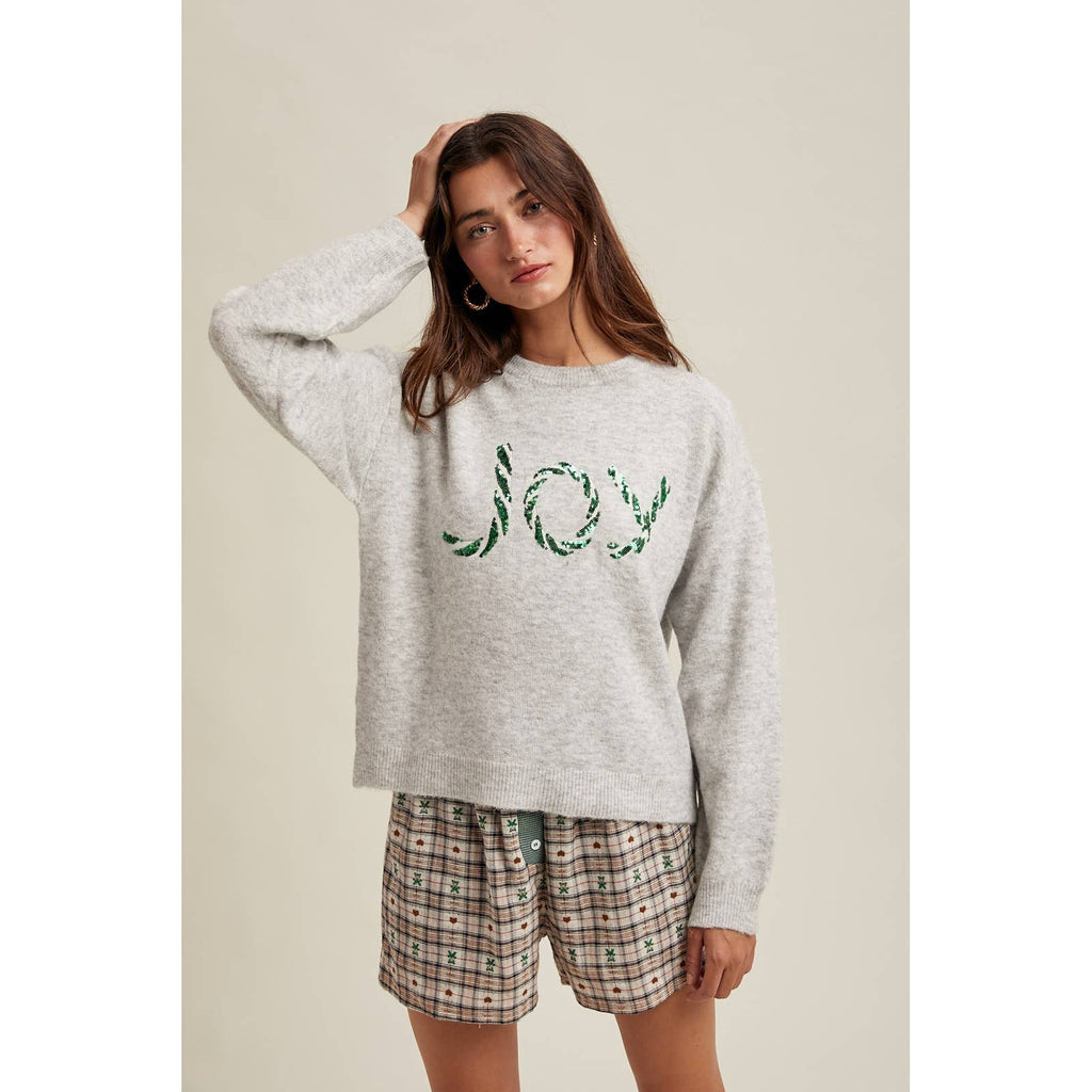 'JOY' SEQUIN CANDY CANE SWEATER / WL25-11114