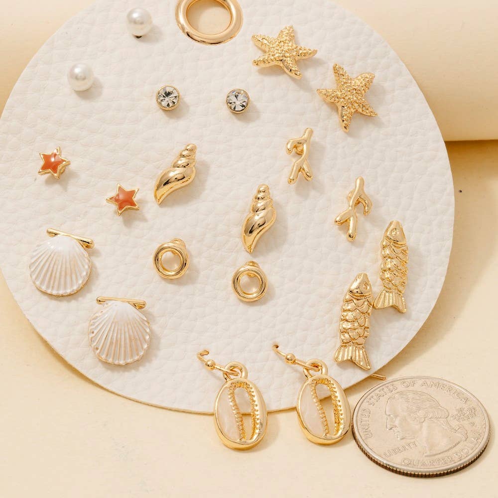 10 Pair Assorted Sea Life Stud Earrings Set