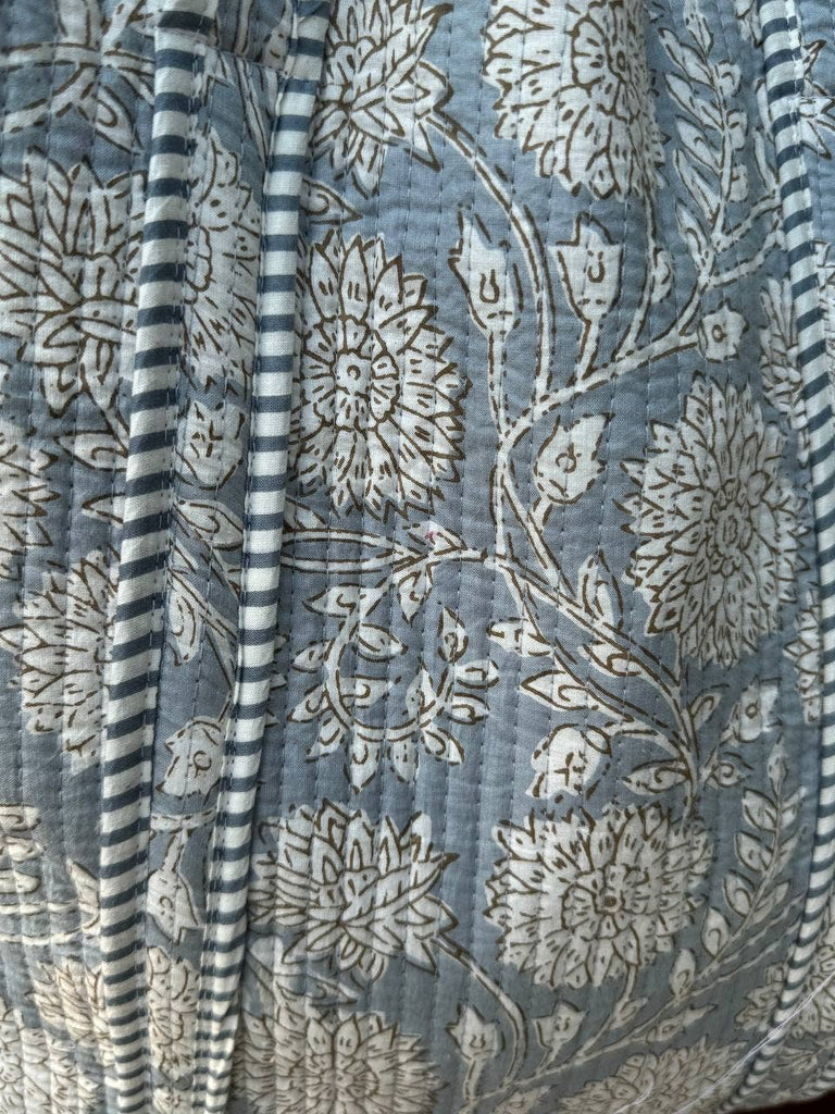 Handmade Cotton Quilted Market Bag - Slate Floral