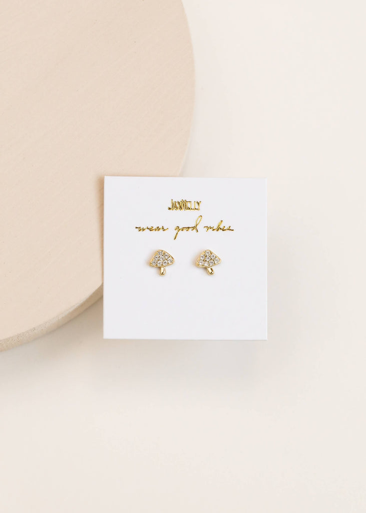 Pave Stud - Mushroom - Gold Earrings
