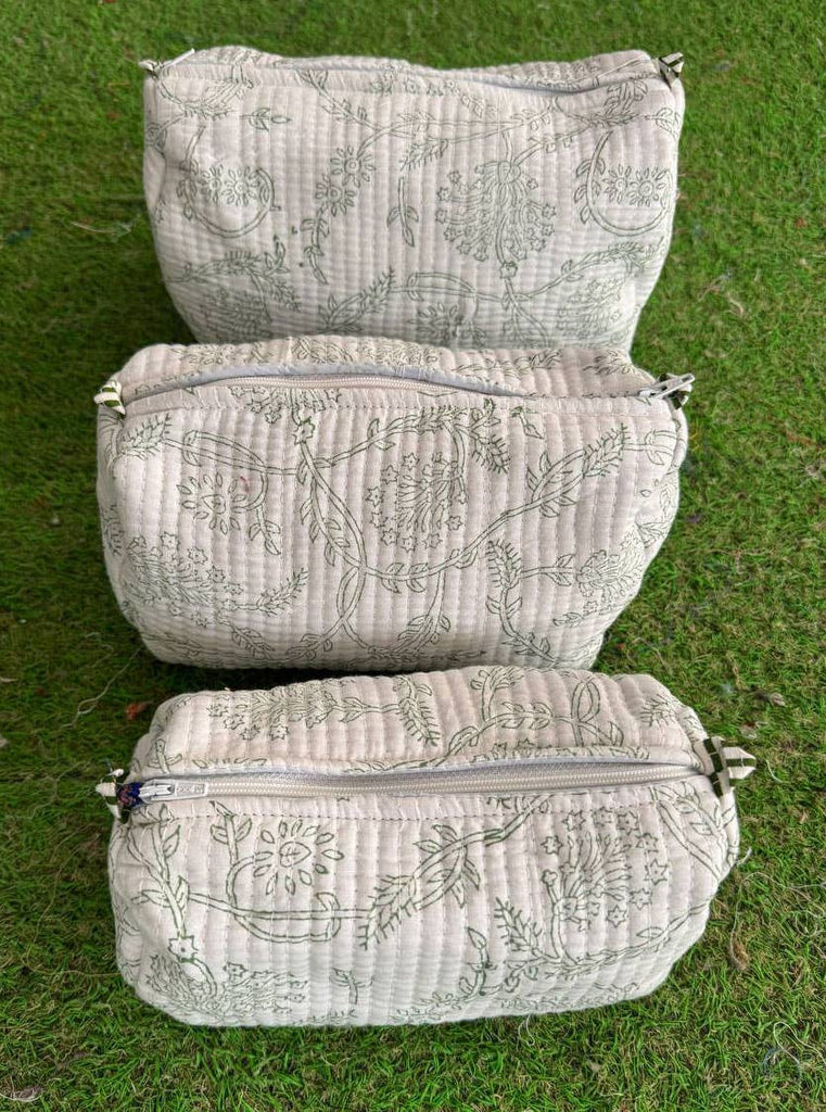 Quilted Cotton Bag Handprinted Toiletry Bag Makeup Bag Pouch