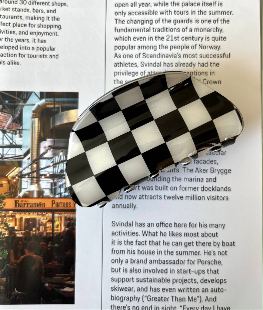 Medium Hair Claw Clip - Half Moon Checkered Acetate