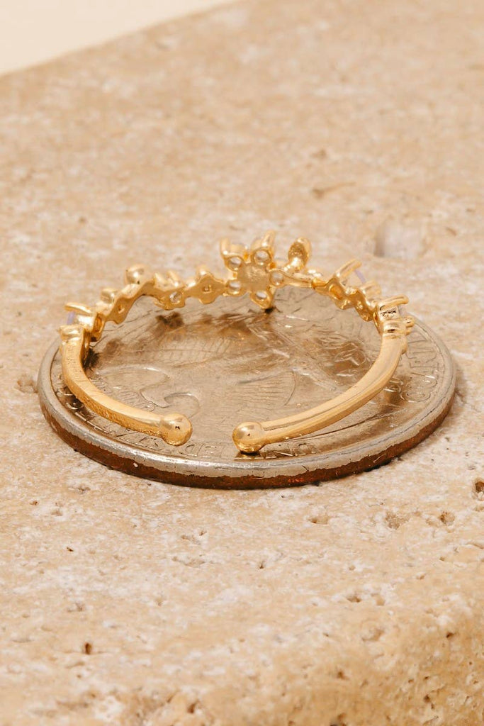 Gold Dipped Cz And Opal Flower Open Band Ring