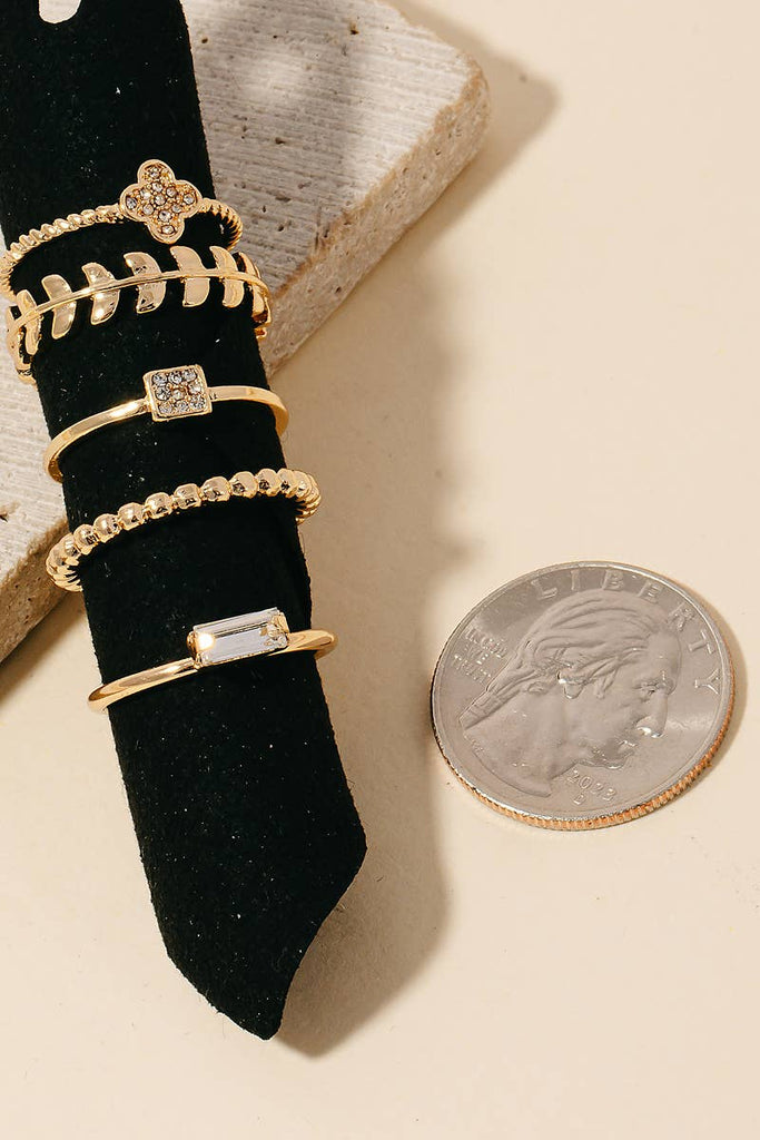 Mixed Dainty Pearl Studded Band Rings Set