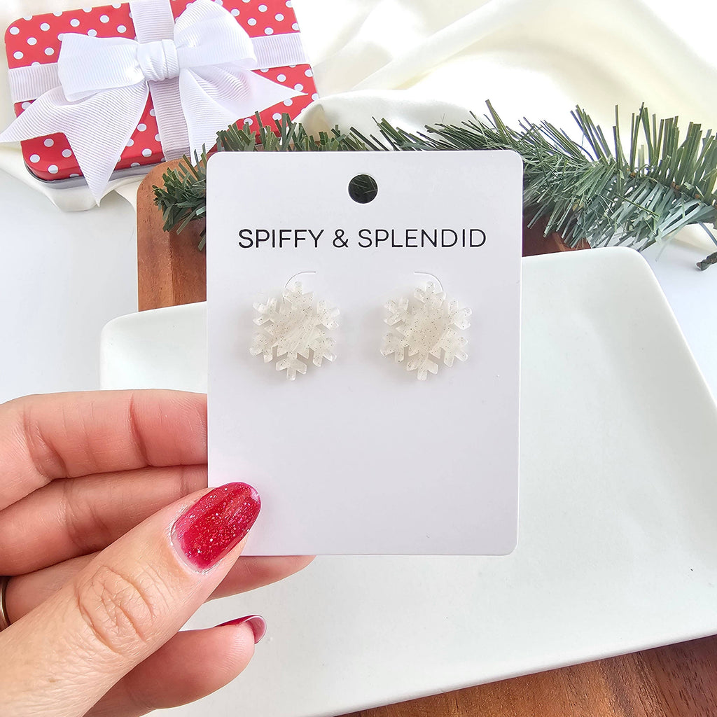 Snowflake Studs - White Shimmer // Christmas, Holiday, Jewelry, Earrings