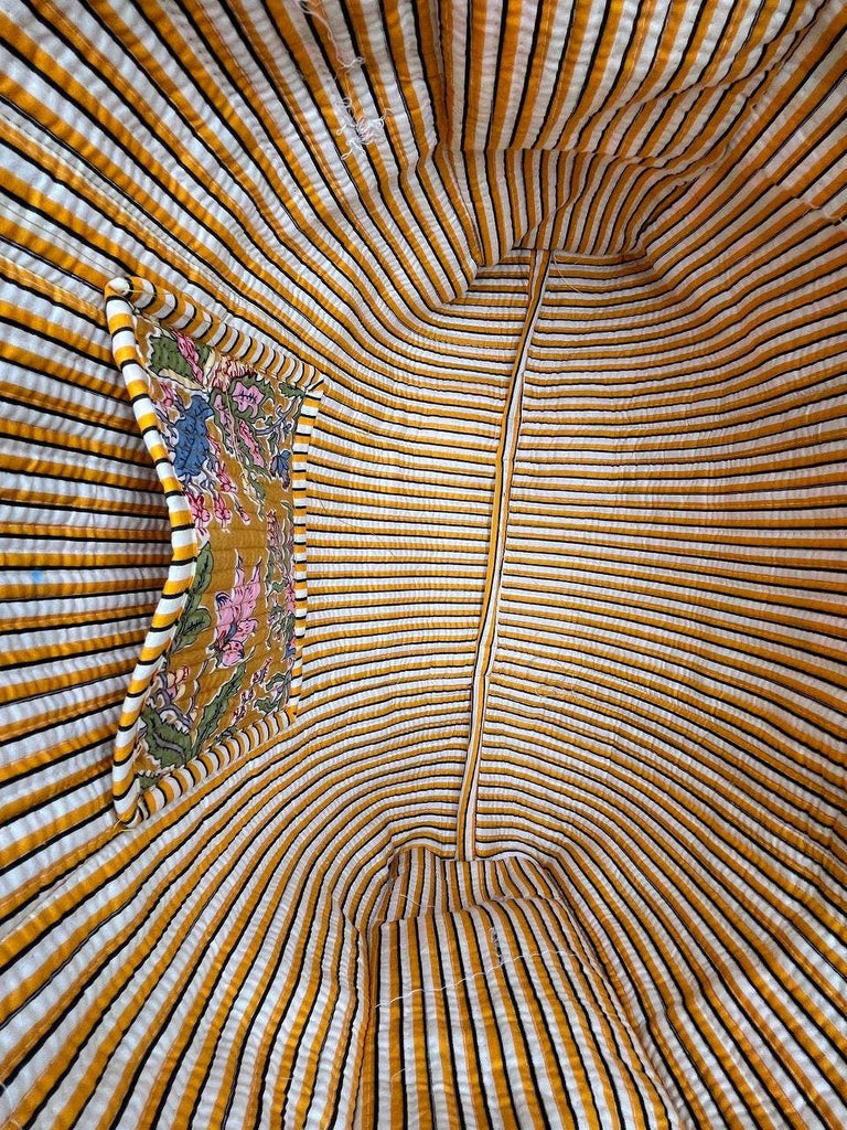 Handmade Cotton Quilted Market Bag - Gold Floral