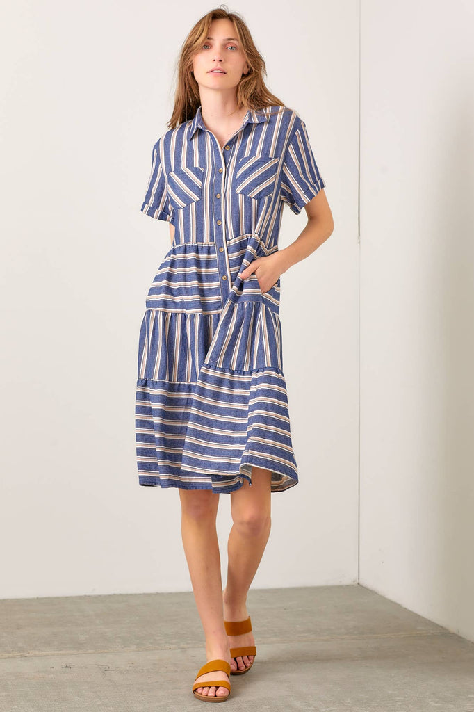 Tiered Striped Shirt Dress
