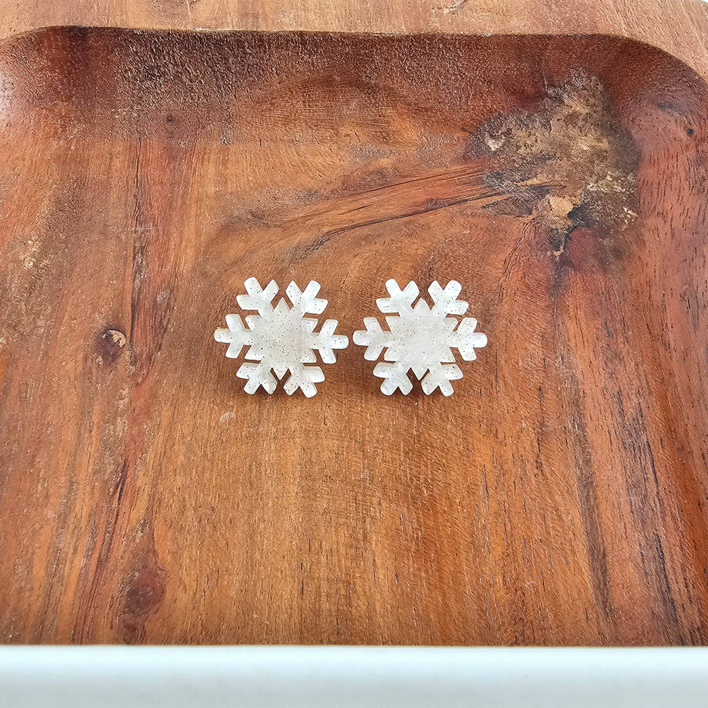 Snowflake Studs - White Shimmer // Christmas, Holiday, Jewelry, Earrings