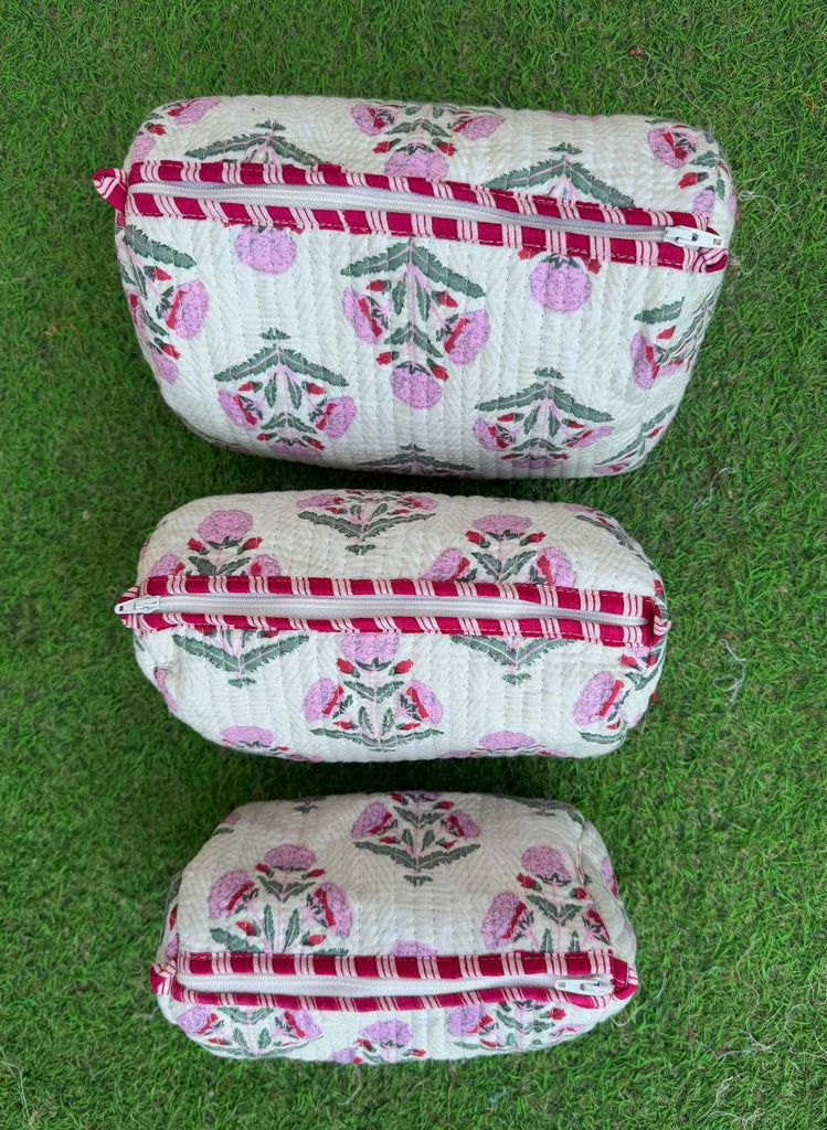 Handmade Cotton Quilted Cosmetic Bag - S/M/L