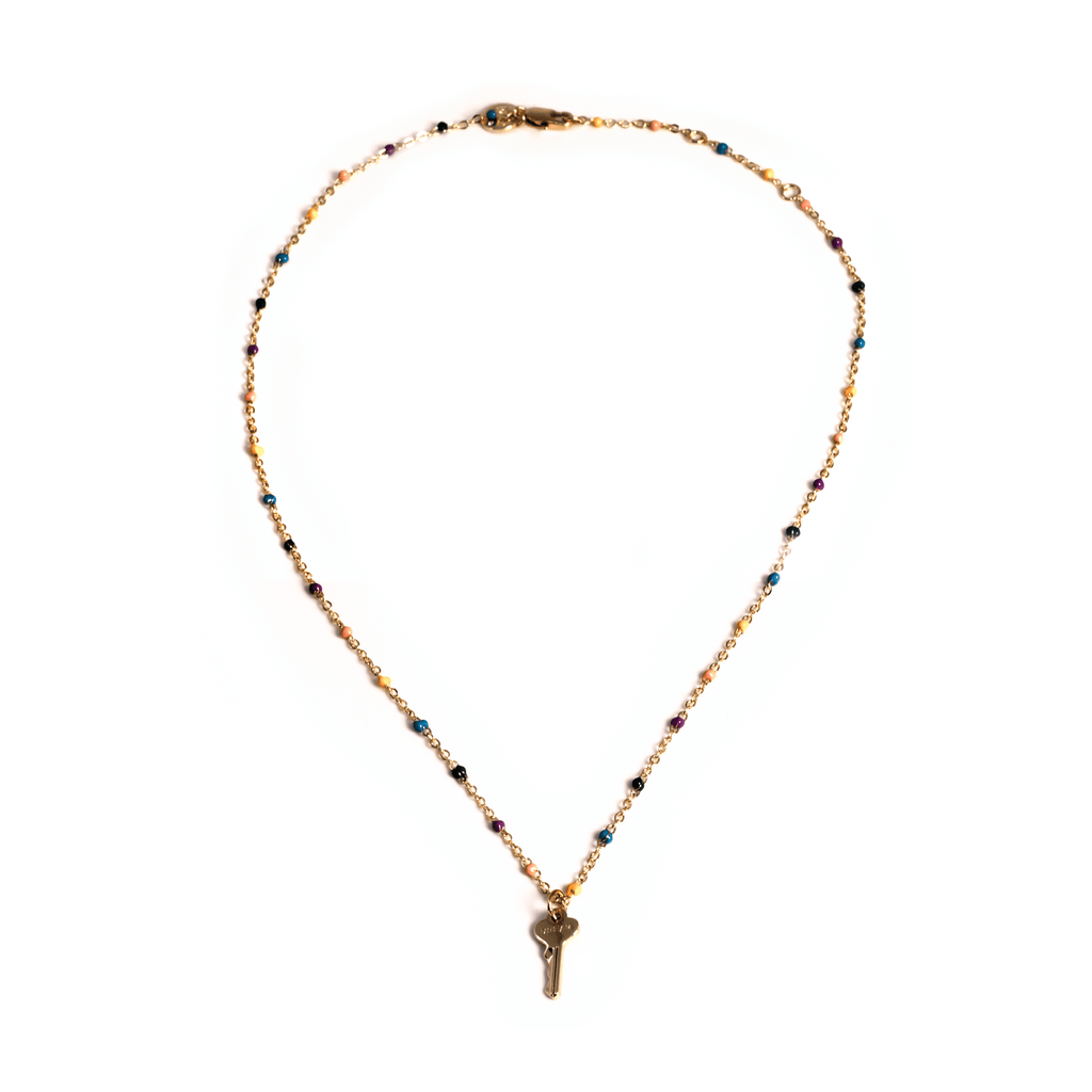 Rainbow Beaded Petite Key Necklace