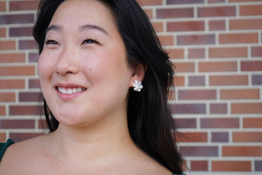 Snowflake Studs - White Shimmer // Christmas, Holiday, Jewelry, Earrings