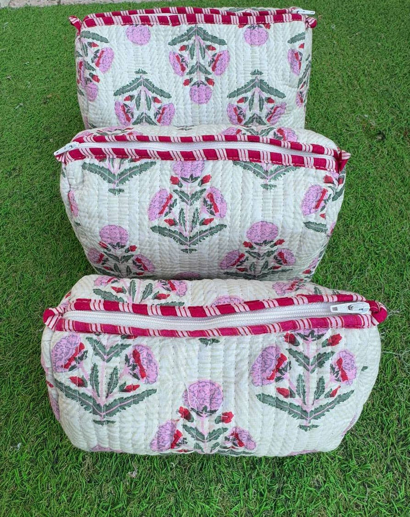 Handmade Cotton Quilted Cosmetic Bag - S/M/L