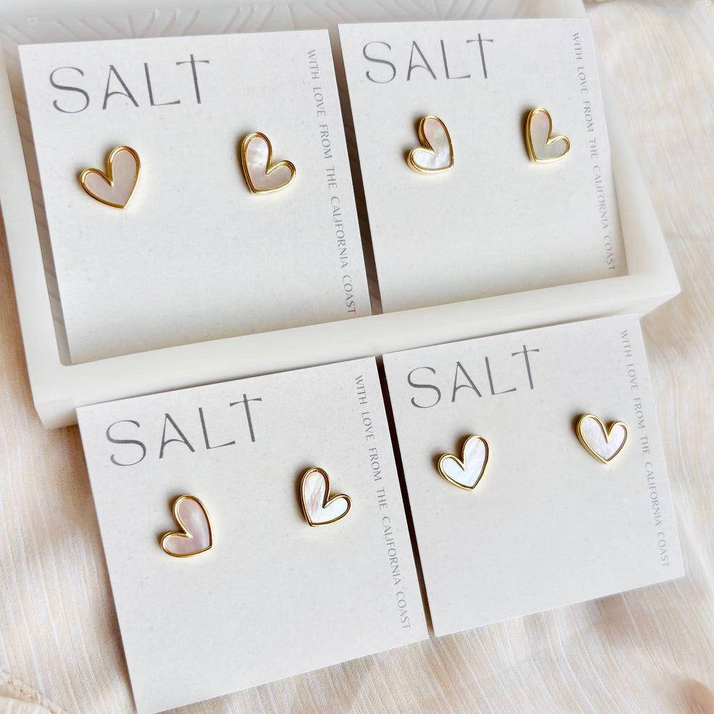 WHITE SHELL HEART STUDS | 18k gold | valentine's earrings