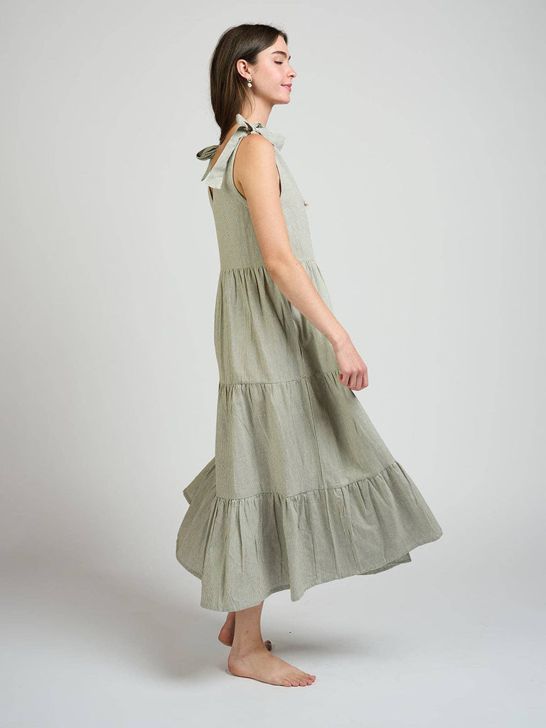 Lorelei Tiered Dress - Olive Stripe