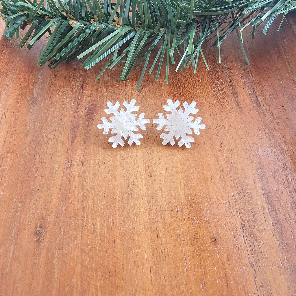 Snowflake Studs - White Shimmer // Christmas, Holiday, Jewelry, Earrings