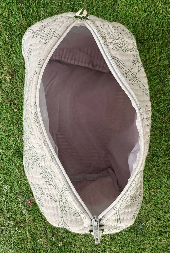 Quilted Cotton Bag Handprinted Toiletry Bag Makeup Bag Pouch