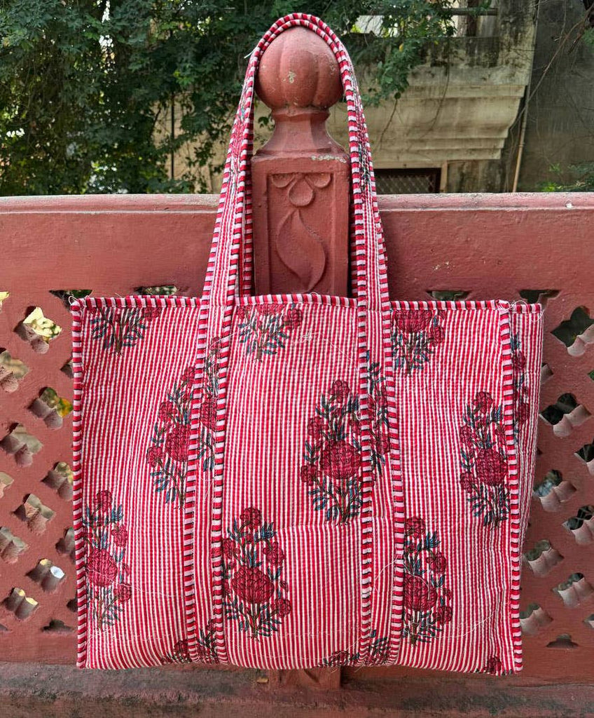 Pink Pure Cotton Handmade Bag Quilted Bag Floral Printed Bag