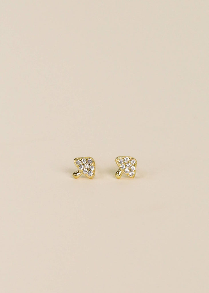 Pave Stud - Mushroom - Gold Earrings
