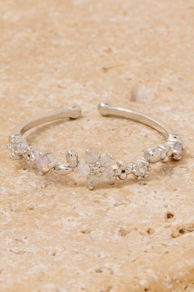 Gold Dipped Cz And Opal Flower Open Band Ring