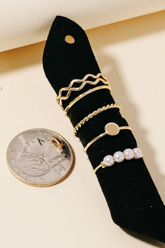 Mixed Dainty Pearl Beads Band Rings Set