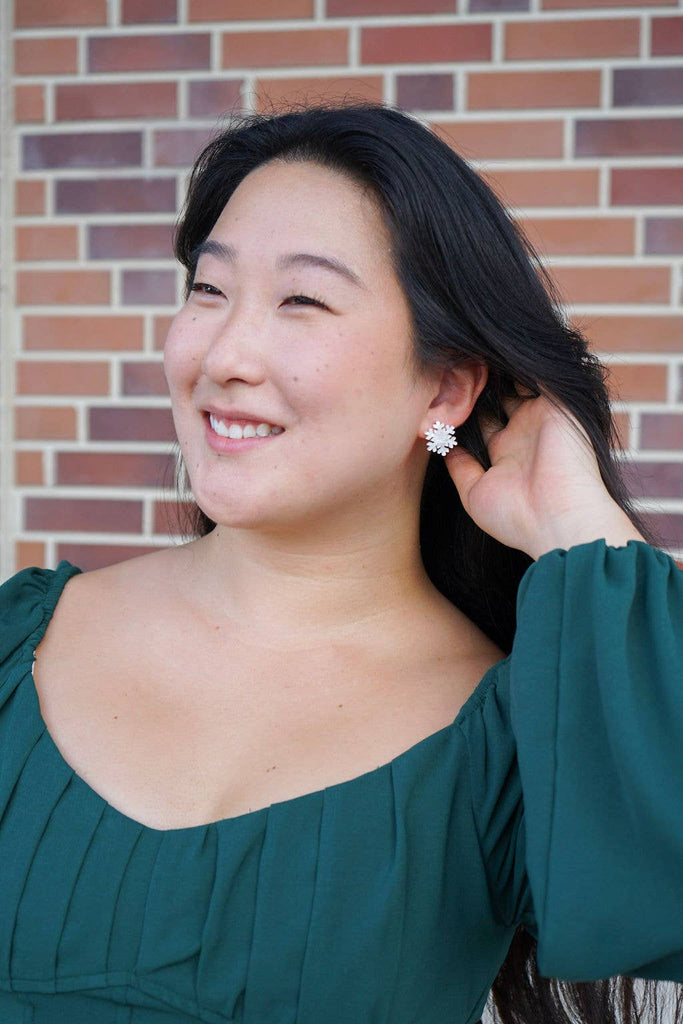 Snowflake Studs - White Shimmer // Christmas, Holiday, Jewelry, Earrings