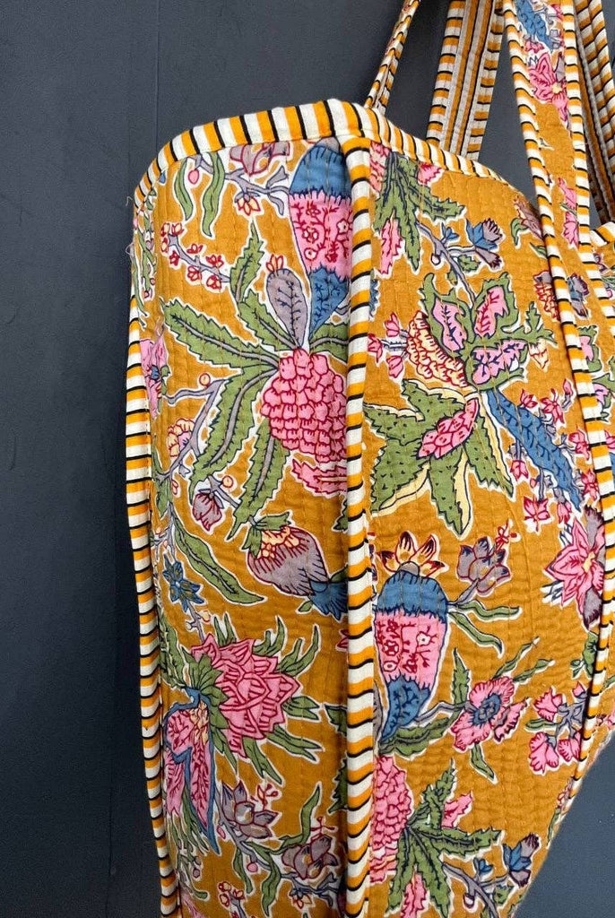 Handmade Cotton Quilted Market Bag - Gold Floral