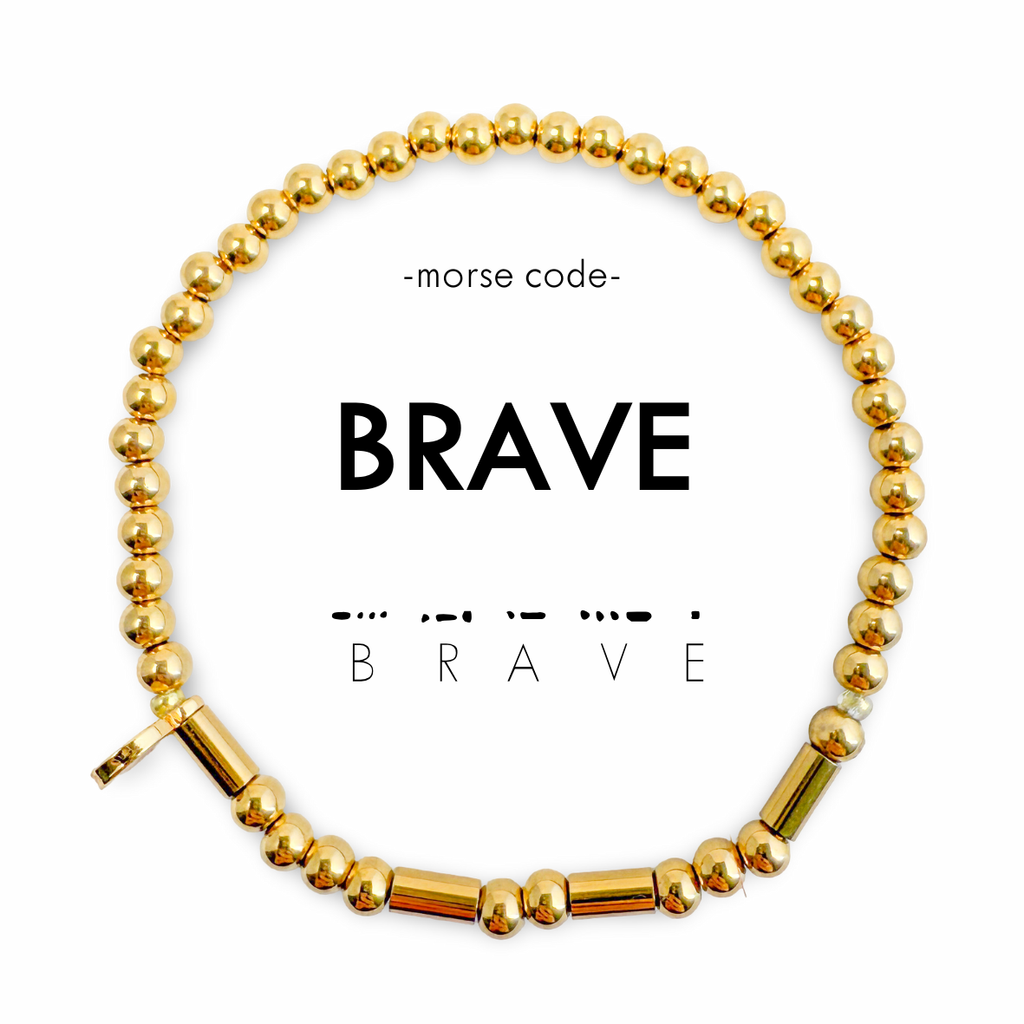 Morse Code Gold Waterproof Beaded Bracelet | BRAVE