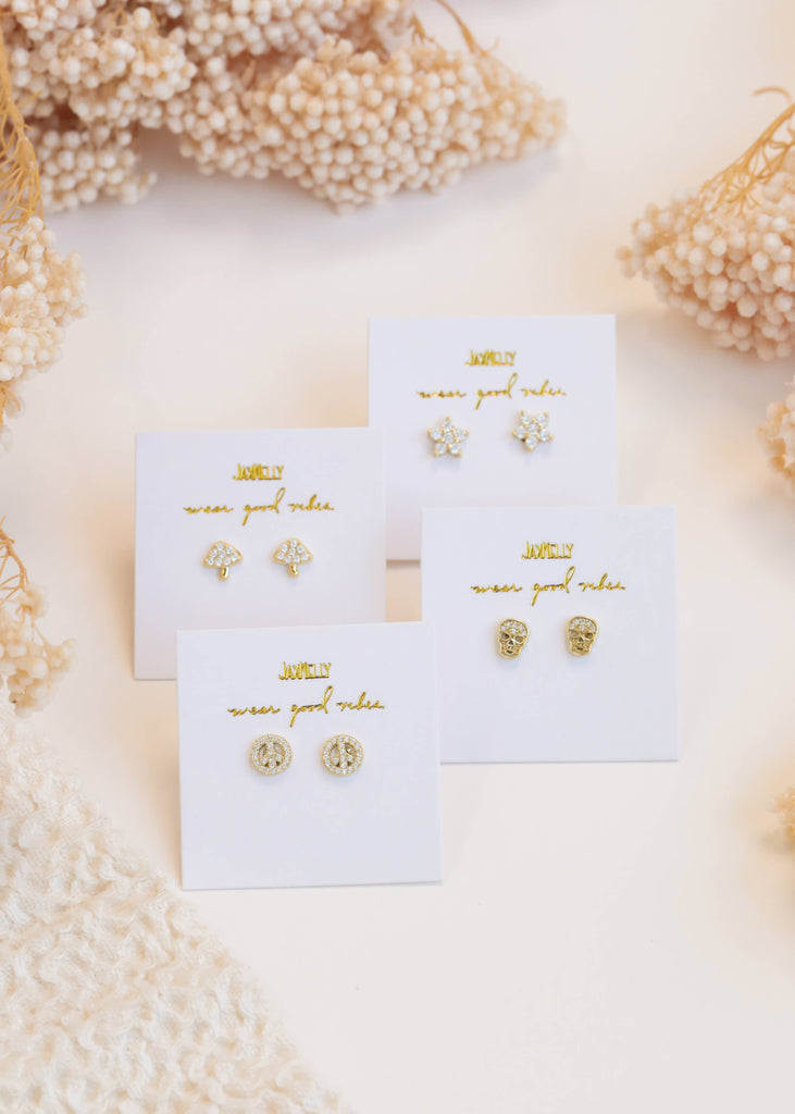 Pave Stud - Mushroom - Gold Earrings