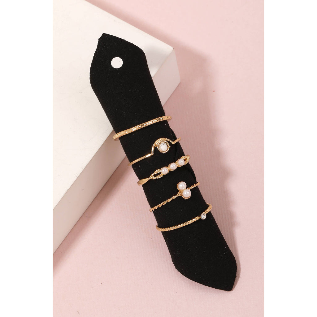 Pearly Studs Mixed Band Rings Set