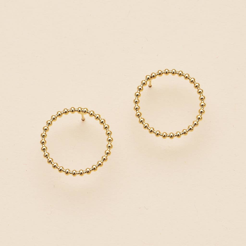 18K Gold Dip Round Beaded Stud Earrings
