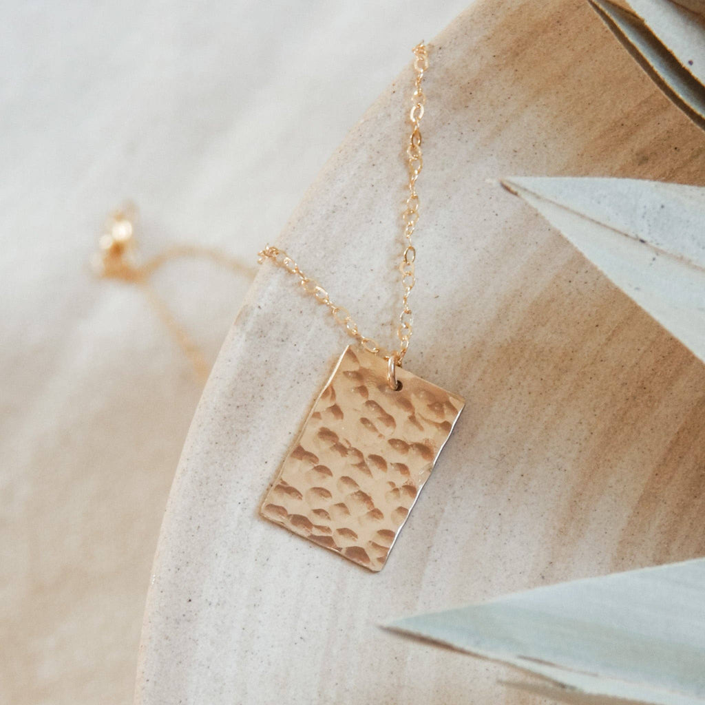 Hammered Rectangle Necklace |14k Gold Fill & Sterling Silver