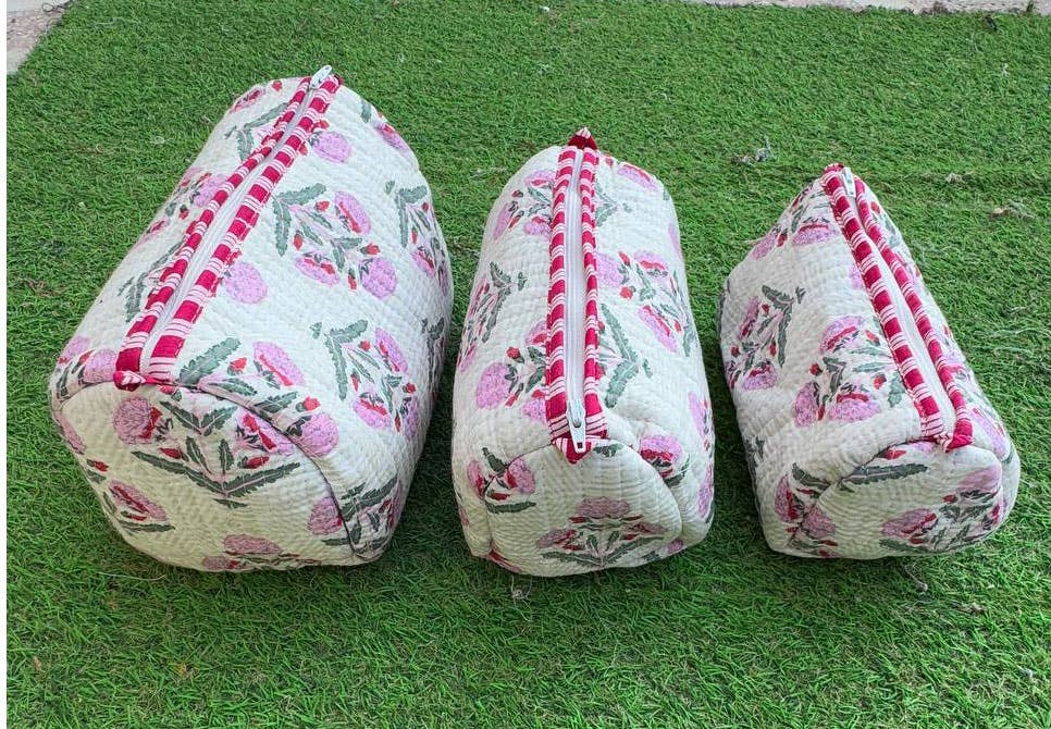 Handmade Cotton Quilted Cosmetic Bag - S/M/L