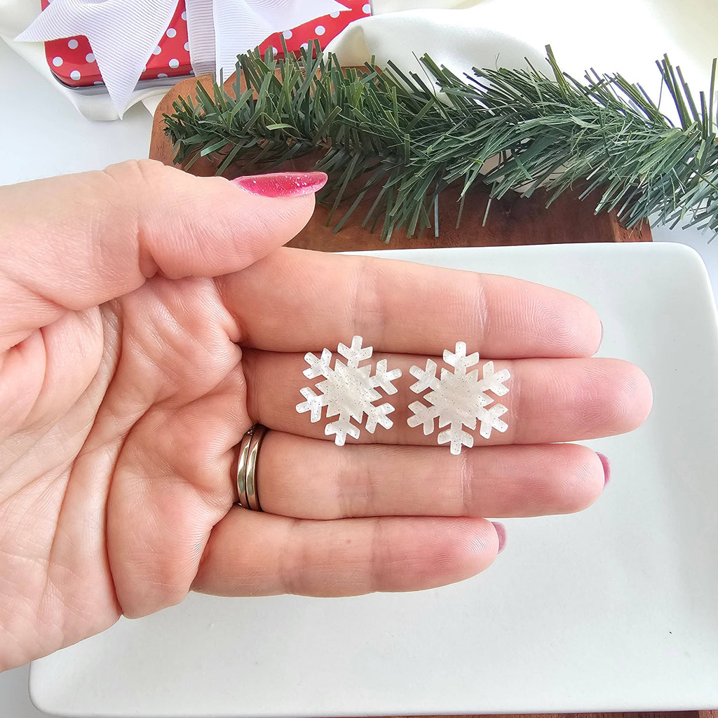 Snowflake Studs - White Shimmer // Christmas, Holiday, Jewelry, Earrings