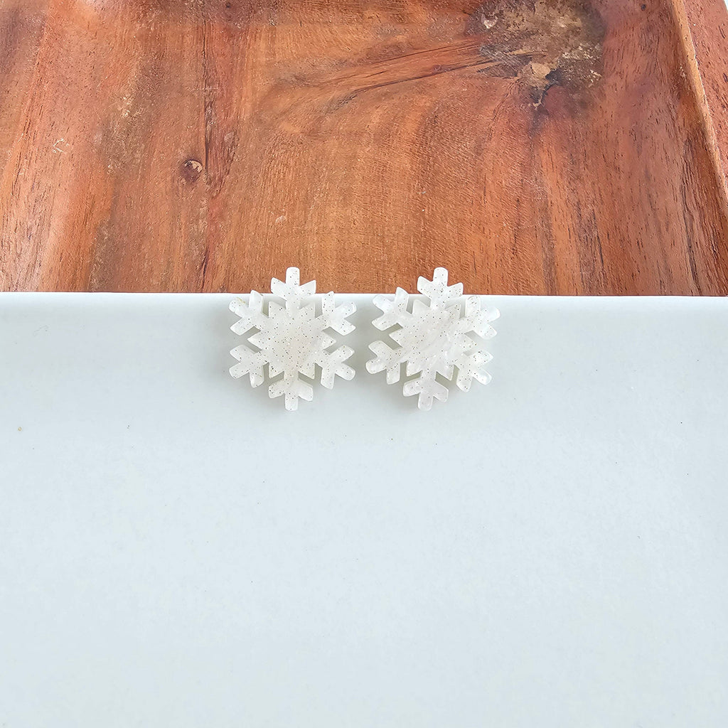Snowflake Studs - White Shimmer // Christmas, Holiday, Jewelry, Earrings