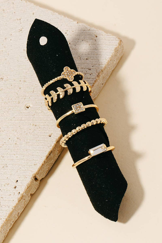 Mixed Dainty Pearl Studded Band Rings Set