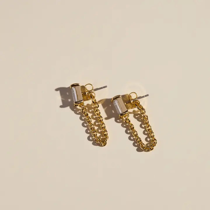 Baguette Chain Drop Stud