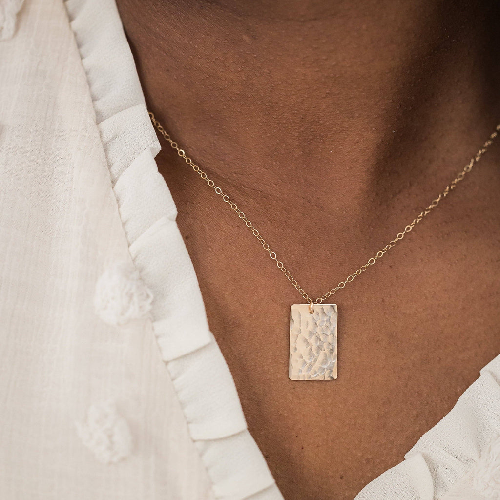 Hammered Rectangle Necklace |14k Gold Fill & Sterling Silver