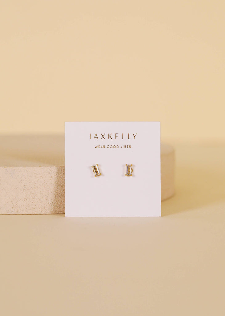 Baguette - Clear - Gold Earrings