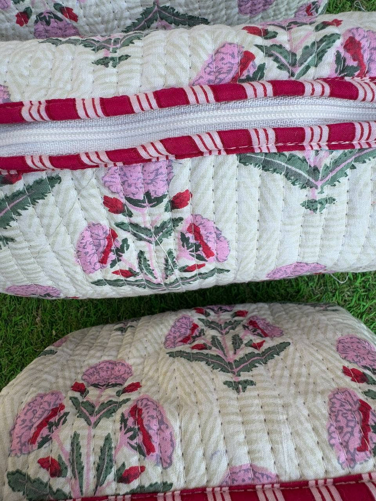 Handmade Cotton Quilted Cosmetic Bag - S/M/L