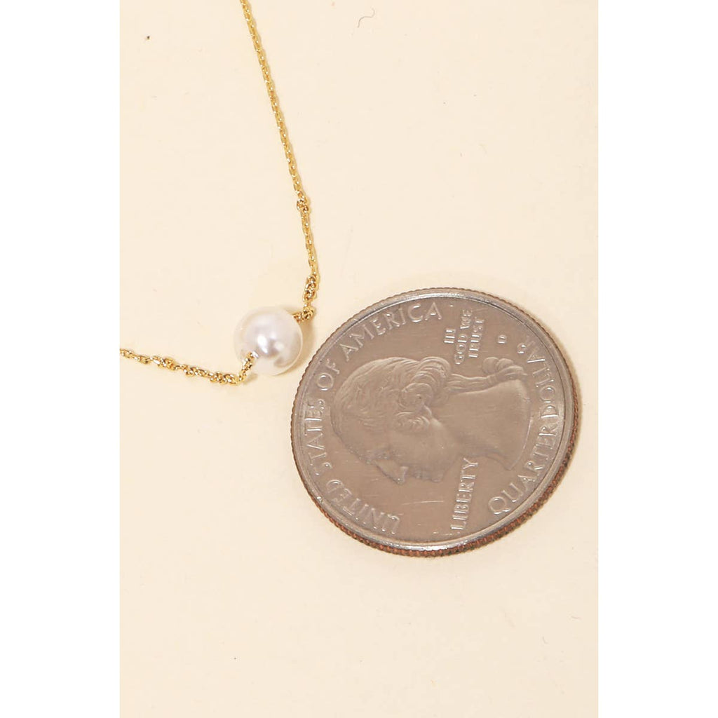 Layered Chain Link Pearl Ball Charm Necklace