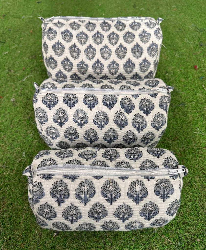 Hand Block Printed Bag Cotton Quilted Women's Zipper Pouches