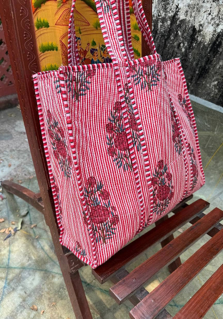Pink Pure Cotton Handmade Bag Quilted Bag Floral Printed Bag