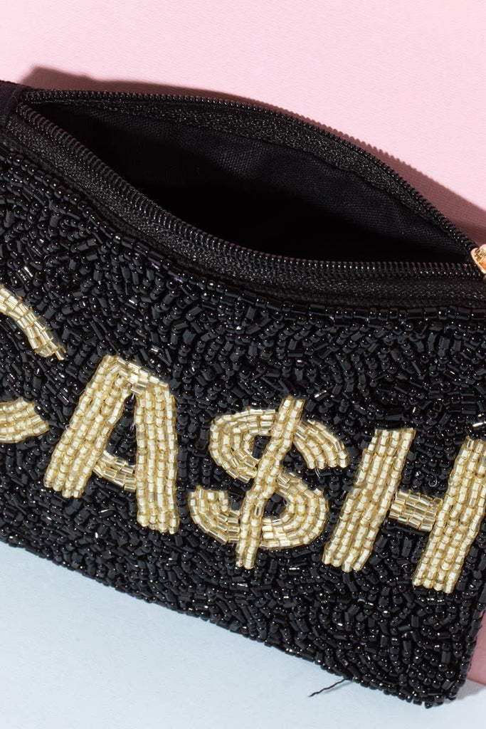 Cash Print Beaded Coin Purse