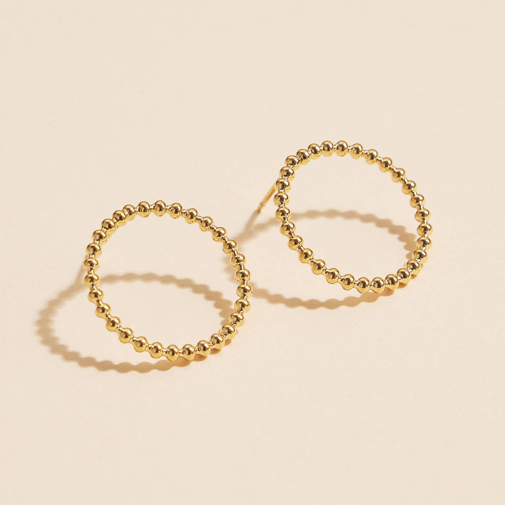 18K Gold Dip Round Beaded Stud Earrings