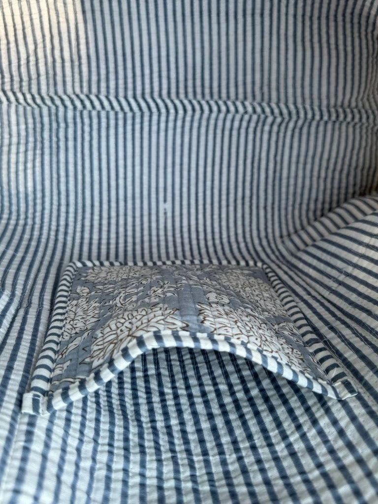 Handmade Cotton Quilted Market Bag - Slate Floral