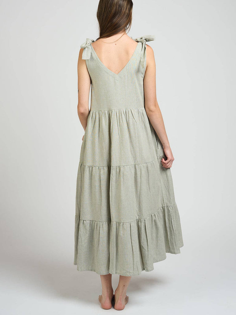 Lorelei Tiered Dress - Olive Stripe