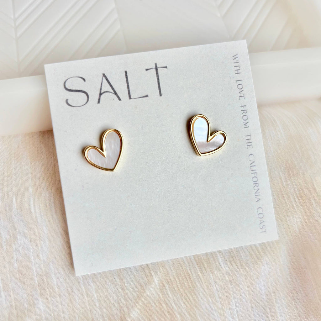 WHITE SHELL HEART STUDS | 18k gold | valentine's earrings
